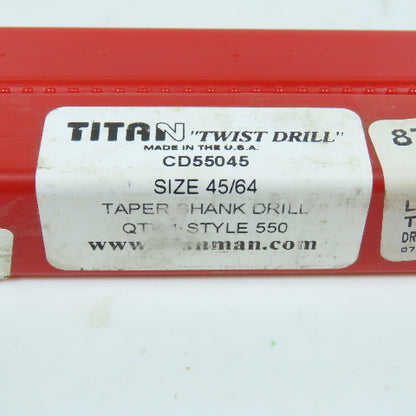 Titan CD55045 45/64" 2-Flute HSS Black Oxide Drill Bit 118° 9-3/4" OAL 2MT Shank