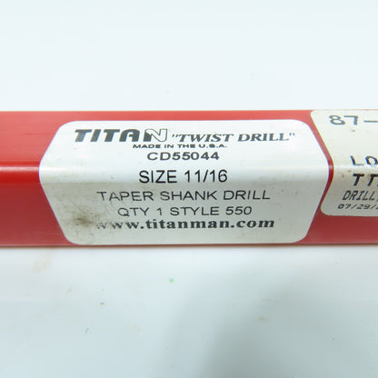 Titan CD55044 11/16" 2-Flute HSS Black Oxide Drill Bit 118° 9-1/4" OAL 2MT Shank