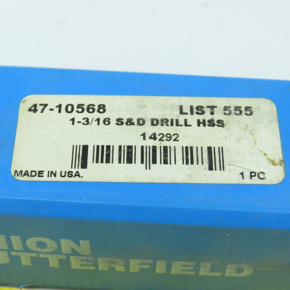 Union Butterfield 1-3/16" HSS Black Oxide Drill Bit 118° 2-Flute 1/2" Shank
