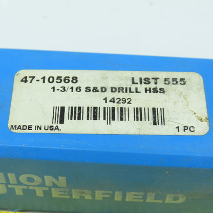 Union Butterfield 1-3/16" HSS Black Oxide Drill Bit 118° 2-Flute 1/2" Shank