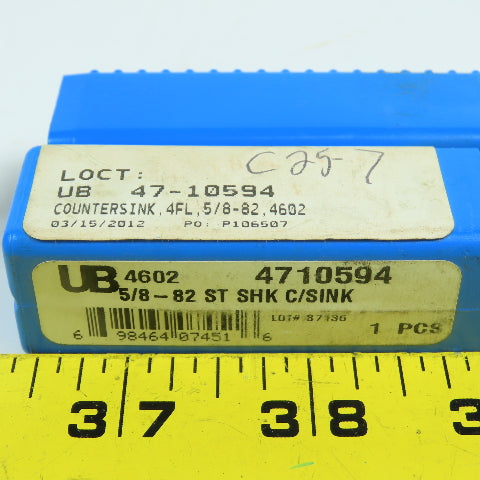 Union Butterfield 4710594 8/5" x 82° HSS 4-Flute Countersink 1/2" Shank 4" OAL