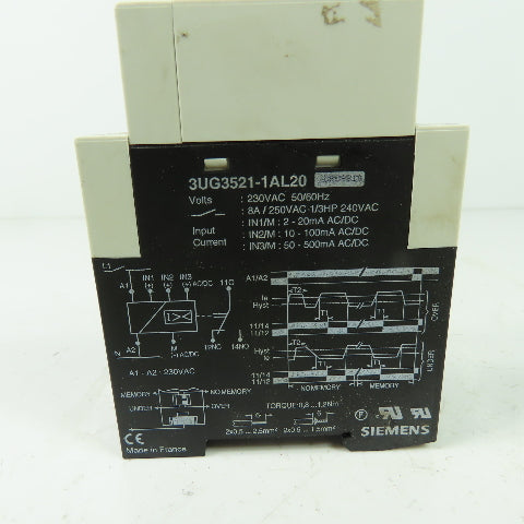 Siemens 3UG3521-1AL20 Control Monitoring Relay 230VAC 50/60Hz