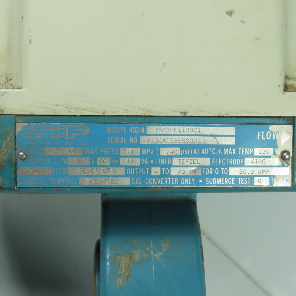 Fischer Porter I0DI4 75CGBE11BB01 Magnetic Flow Meter 25MM 5.1MPa 120V 15VA