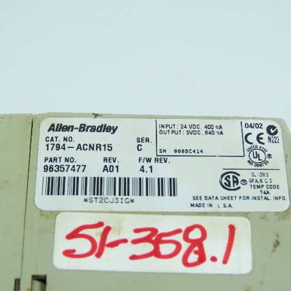 Allen Bradley 1794-ACNR15 Ser C F/W 4.1 Flex I/O Redundant Media Adapter 24VDC