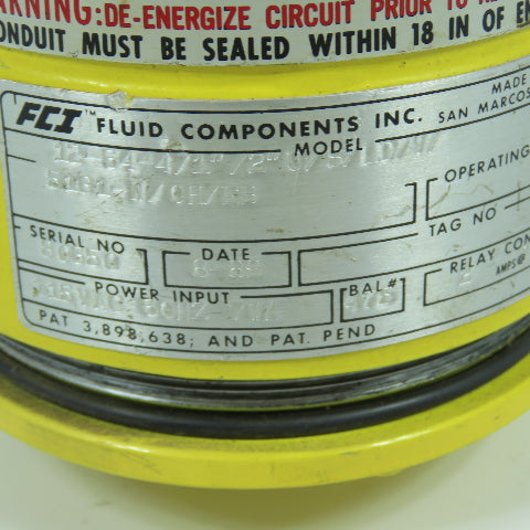 Fluid Components 12-64-4/1"/2"U/S/LD/V Flow Switch Junction Box 2 Amp Contacts
