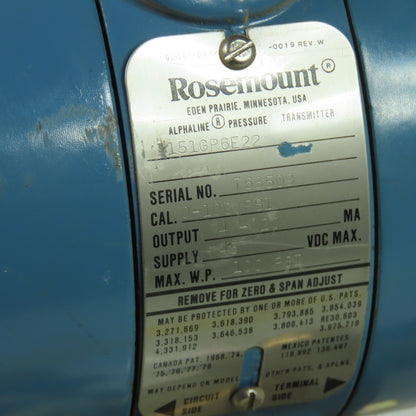 Rosemount 1151GP6E22 Pressure Transmitter 0-100 PSIG 45VDC Max 4-20MA