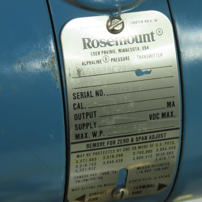 Rosemount 1151GP6E22 Pressure Transmitter 0-100 PSIG 45VDC Max 4-20MA