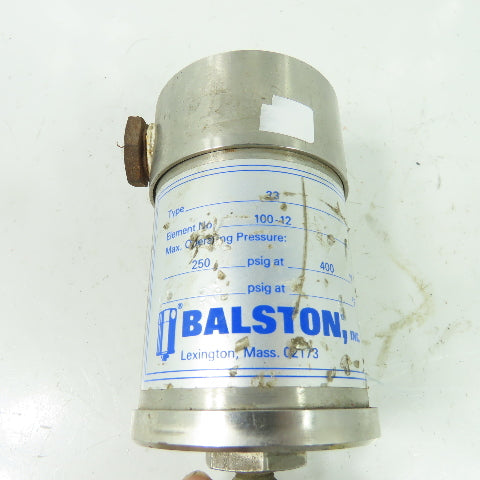 Balston 33 Element No 100-12 250PSI Stainless Steel Sample Filter