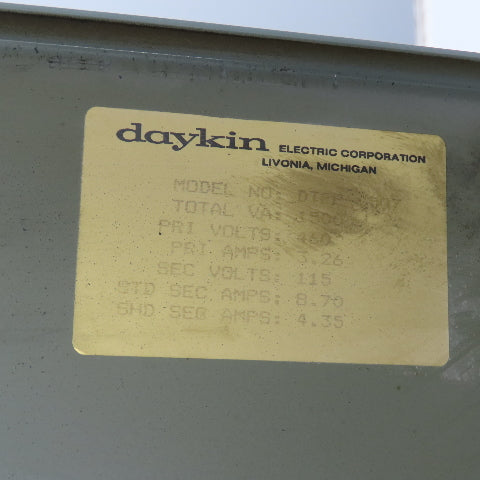 Daykin DTFP-0507 1500VA Enclosed Transformer Disconnect Pri 460V Sec 115V Tested