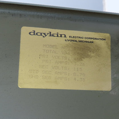 Daykin DTFP-0507 1500VA Enclosed Transformer Disconnect Pri 460V Sec 115V Tested