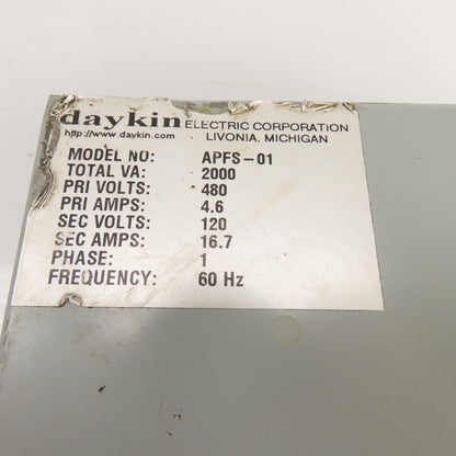 Daykin APFS-01 2000VA Enclosed Transformer Disconnect Pri 480V Sec 120V