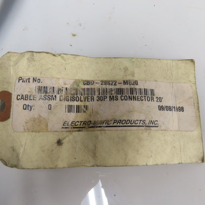 Electro-Matic CBD-29S22-M020 Cable Wire ASSM Digisolver 30P MS Connector 20' L