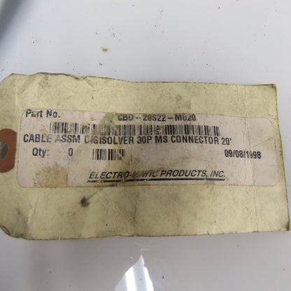 Electro-Matic CBD-29S22-M020 Cable Wire ASSM Digisolver 30P MS Connector 20' L