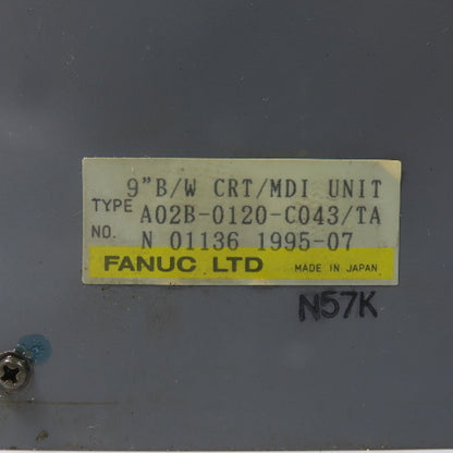 Fanuc A02B-0120-C043/TA Series 16-TT 9" B/W CRT/MDI Control Unit A61L-0001-0093