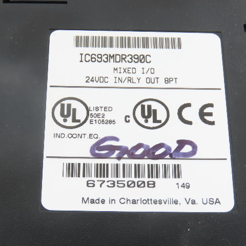 GE Fanuc IC693MDR390C 8 Point 24VDC Mixed I/O Relay Module (Very Clean)