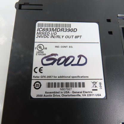 GE Fanuc IC693MDR390D 8 Point 24VDC Mixed I/O Relay Module (Very Clean)