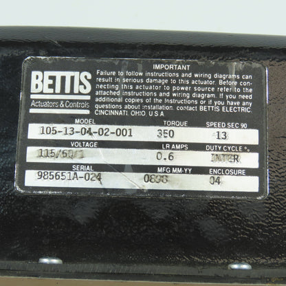 Bettis 105-13-04-02-001 115V Valve Actuator Torque 350