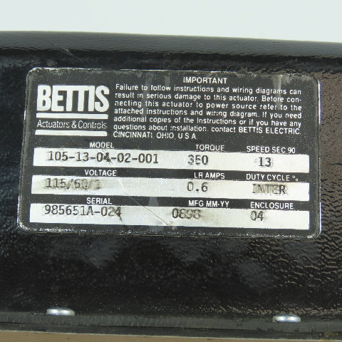 Bettis 105-13-04-02-001 115V Valve Actuator Torque 350