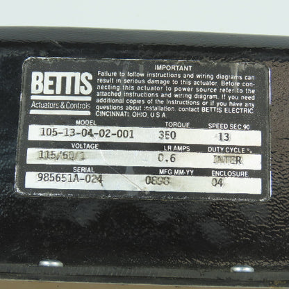 Bettis 105-13-04-02-001 115V Valve Actuator Torque 350