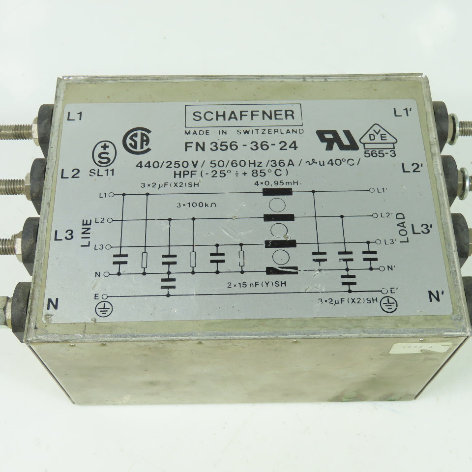 Schaffner FN 356-36-24 3Ph Line Filter 440/250V 36A 50/60Hz