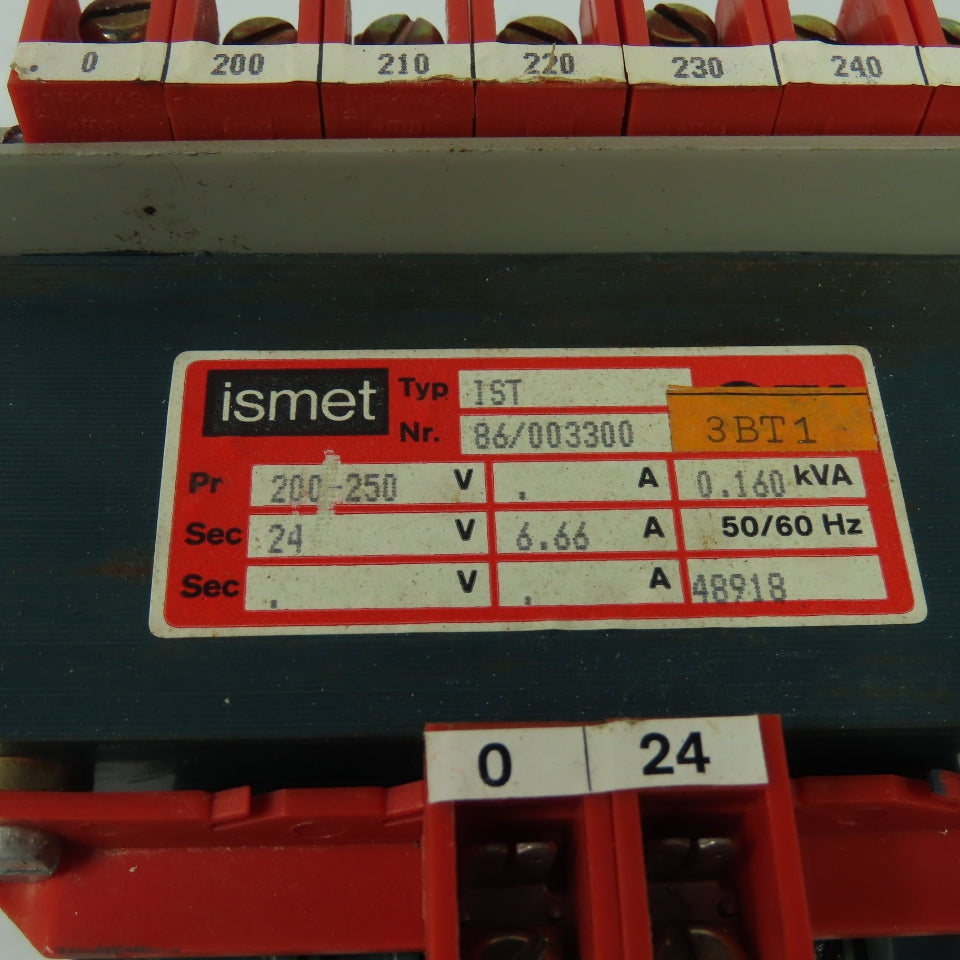 Ismet IST 86/003300 Transformer 200-250V Pri 24V Sec 0.160KVA 50/60Hz 6.66A