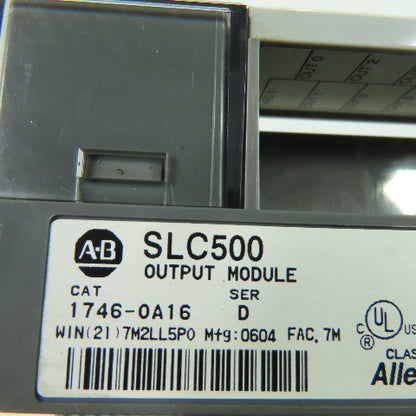 Allen Bradley 1746-0A16 Ser D SLC500 Output Module (No Terminal Strip)