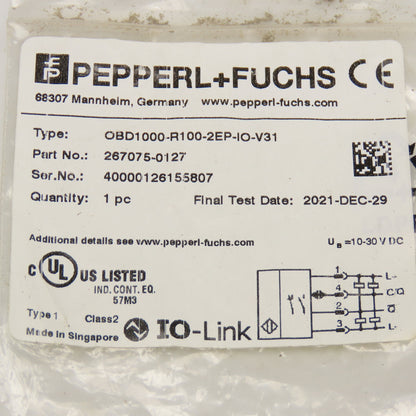 Pepperl + Fuchs OBD1000-R100-2EP-IO-V31 Diffuse Mode Sensor