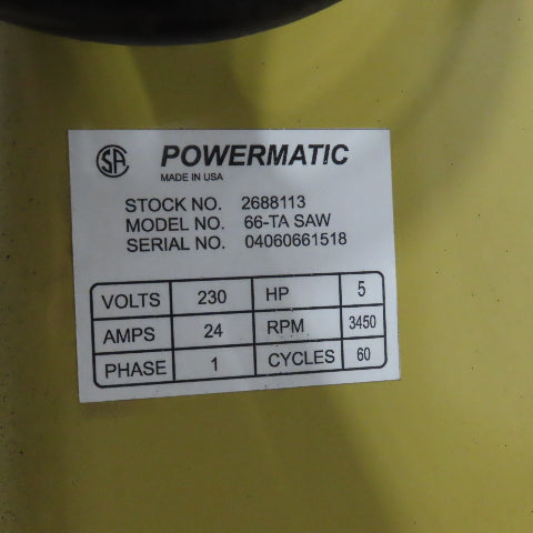 Powermatic 66-TA 10" Tilting Arbor Table Saw 220V Single Phase 5HP (No Fence)