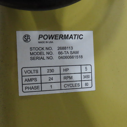 Powermatic 66-TA 10" Tilting Arbor Table Saw 220V Single Phase 5HP (No Fence)