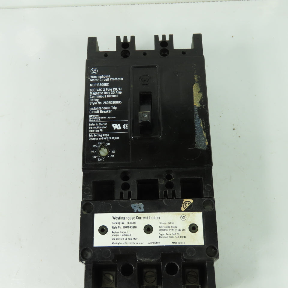 Westinghouse MCP13300RC 3-Pole Circuit Breaker W/ EL3030R Current Limiter