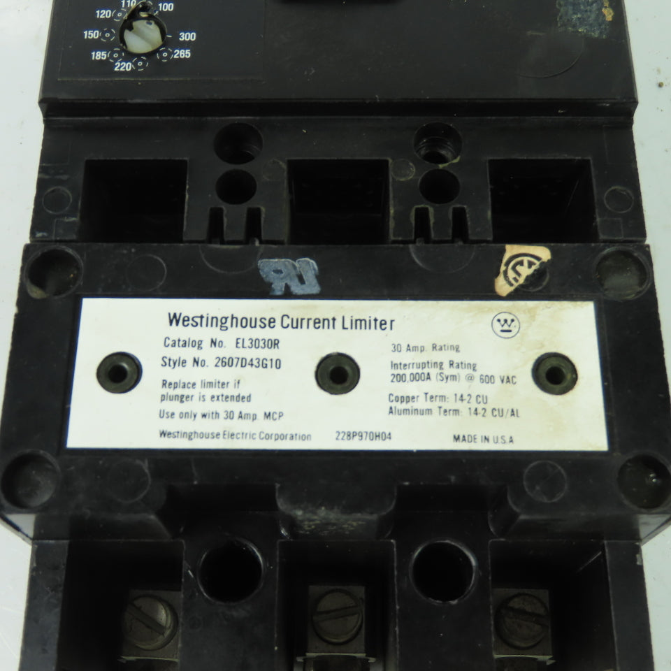 Westinghouse MCP13300RC 3-Pole Circuit Breaker W/ EL3030R Current Limiter