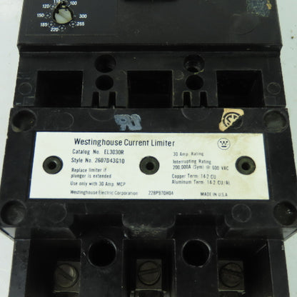 Westinghouse MCP13300RC 3-Pole Circuit Breaker W/ EL3030R Current Limiter