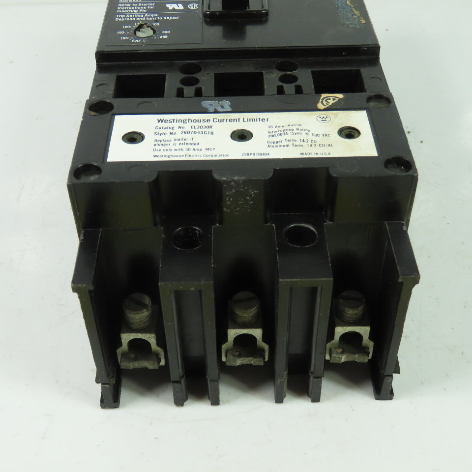 Westinghouse MCP13300RC 3-Pole Circuit Breaker W/ EL3030R Current Limiter
