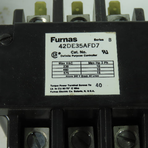 Furnas 42DE35AFD7 3-Pole Magnetic Contactor 600V 15Hp 50/60Hz 120V Coil