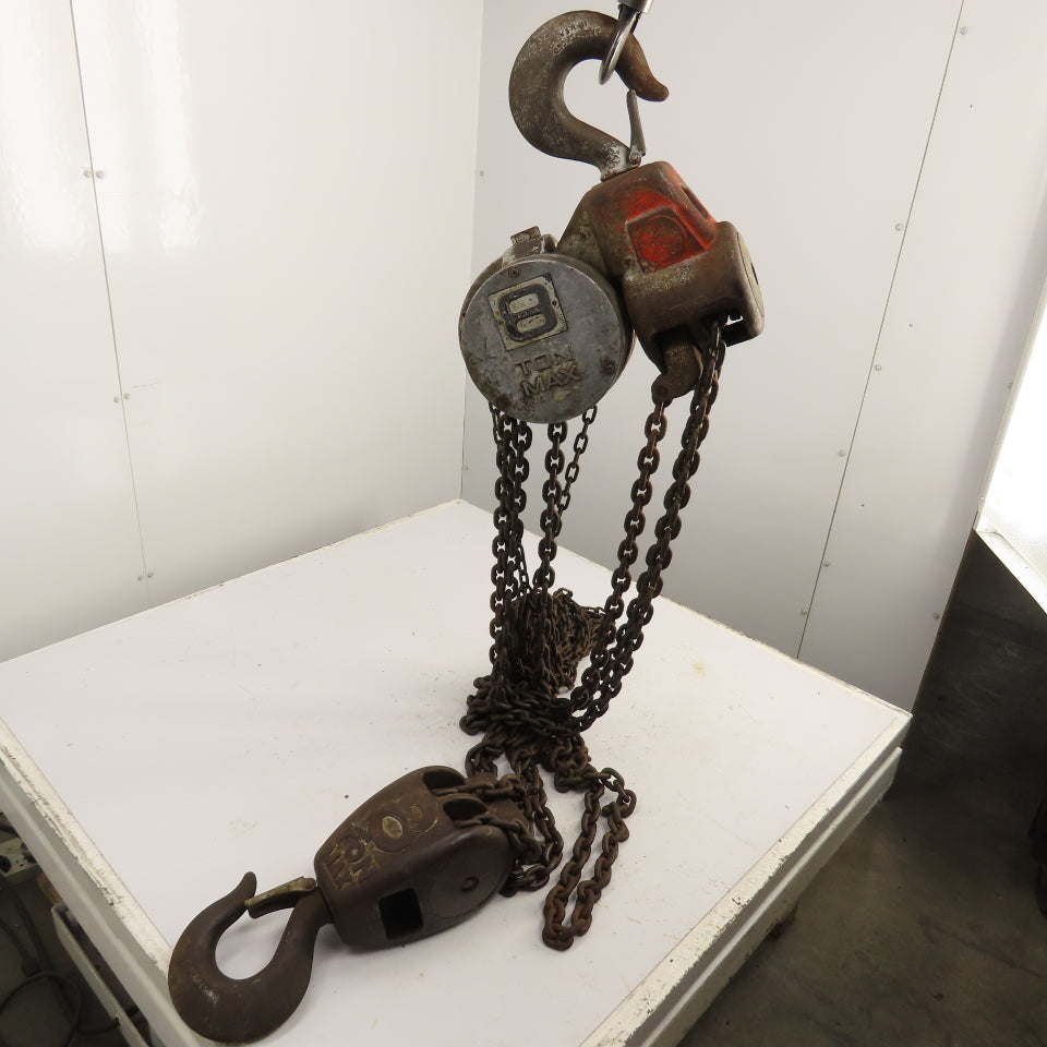 CM Cyclone Model S 8 Ton 16,000 LB Manual Chain Fall Hoist 8' Lift 17' Pendant
