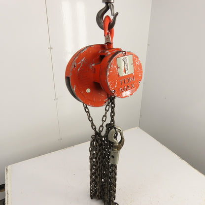 CM Cyclone Model S 1 Ton 2000 LB Manual Chain Fall Hoist 12' Lift 10' Pendant