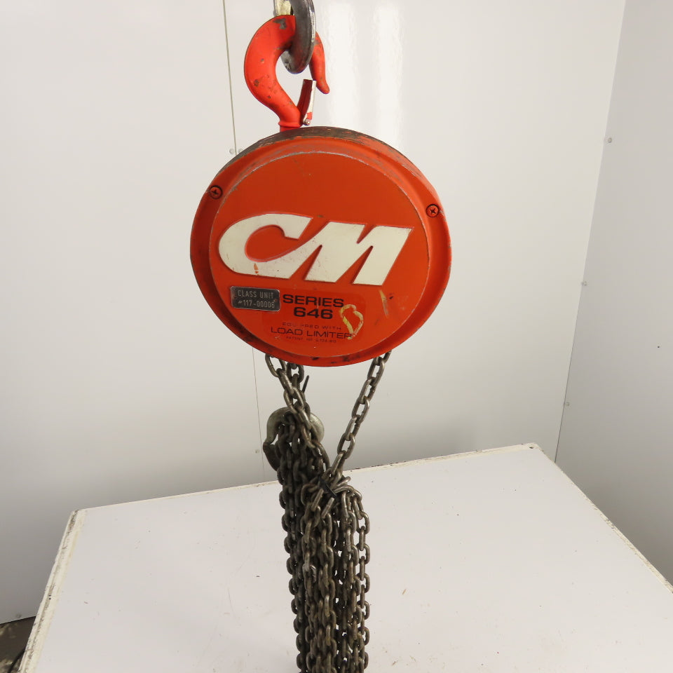 CM Cyclone Model S 1 Ton 2000 LB Manual Chain Fall Hoist 12' Lift 10' Pendant