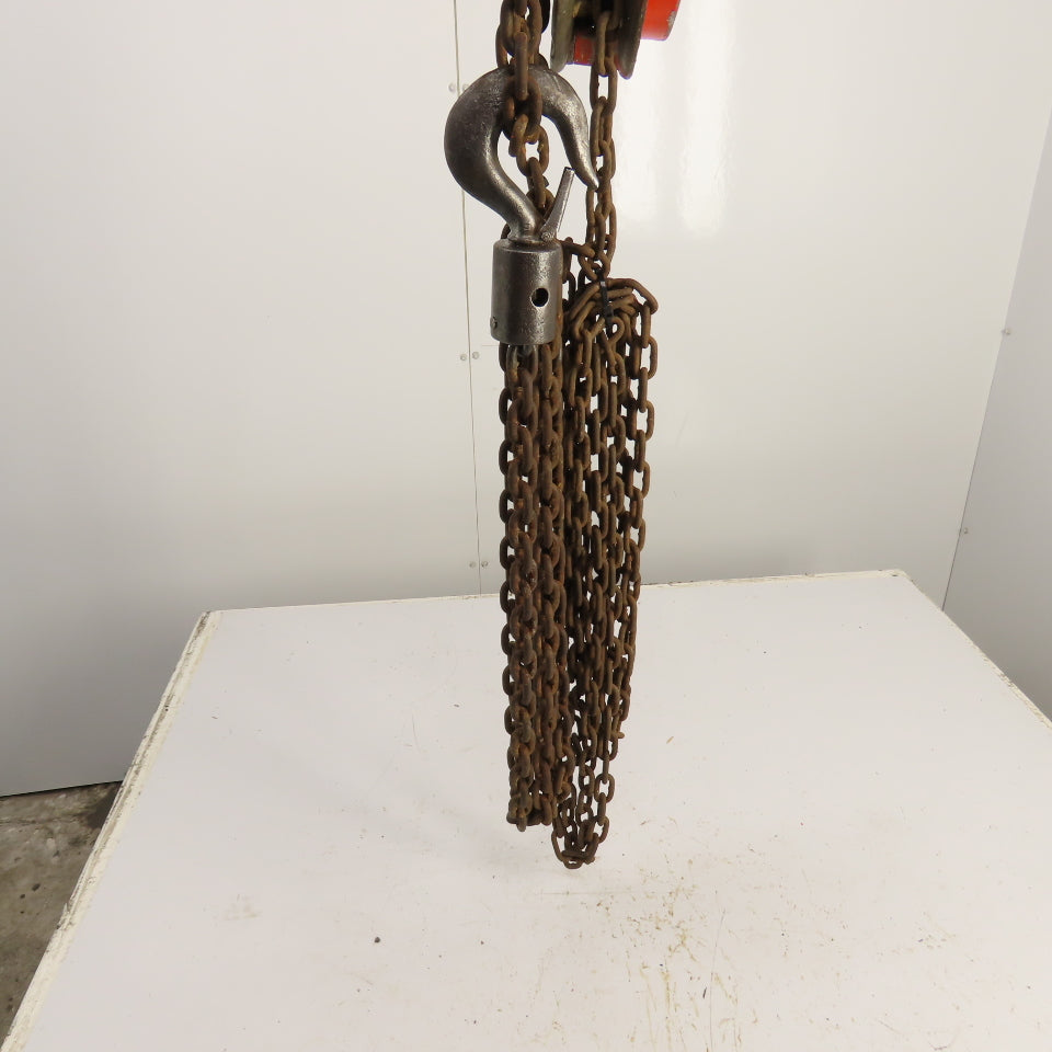 CM Cyclone Model S 1 Ton 2000 LB Manual Chain Fall Hoist 12' Lift 10' Pendant