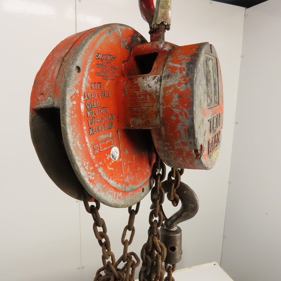 CM Cyclone Model S 1 Ton 2000 LB Manual Chain Fall Hoist 12' Lift 10' Pendant