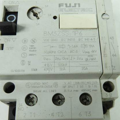 Fuji BM3ZSS-1P6 3-Pole Circuit Breaker 600VAC 1-1.6A