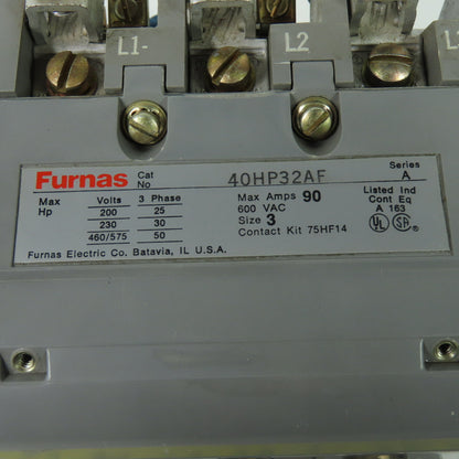 Furnas 40HP32AF Ser A 600V 90A Size 3 Contactor 110/120V Coil