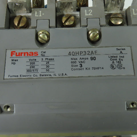 Furnas 40HP32AF Ser A 600V 90A Size 3 Contactor 110/120V Coil