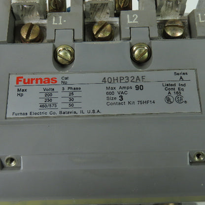 Furnas 40HP32AF Ser A 600V 90A Size 3 Contactor 110/120V Coil