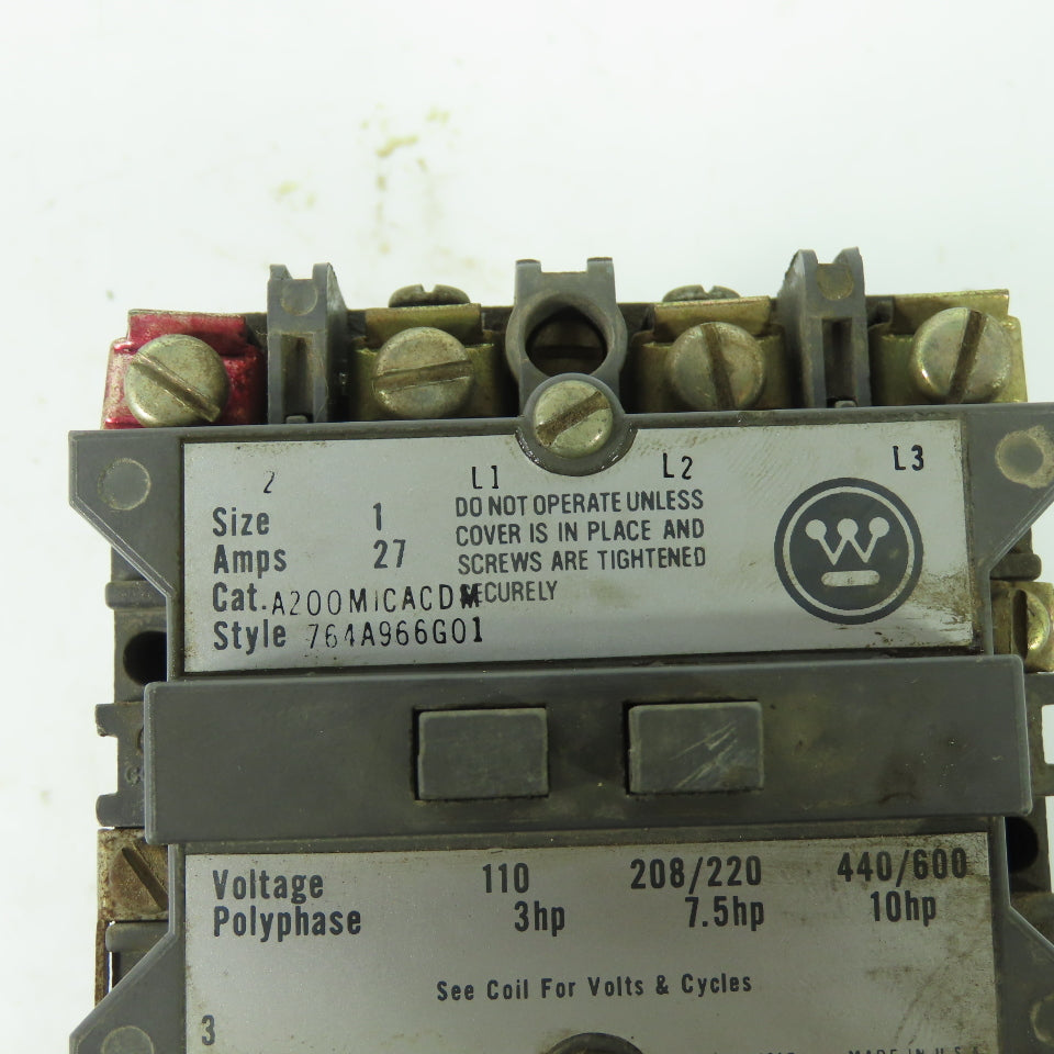 Westinhouse A200MICACD Size 1 Motor Starter 10HP 27A 120V Coil