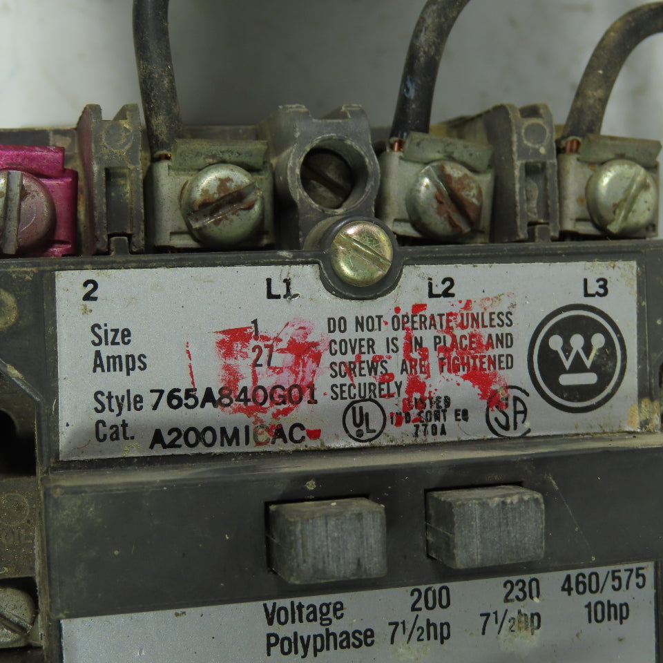 Westinghouse 765A840G01 10HP Size 1 Reversing Contactor 120V Coil W/ 277A534GO1