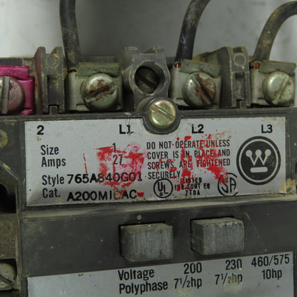 Westinghouse 765A840G01 10HP Size 1 Reversing Contactor 120V Coil W/ 277A534GO1