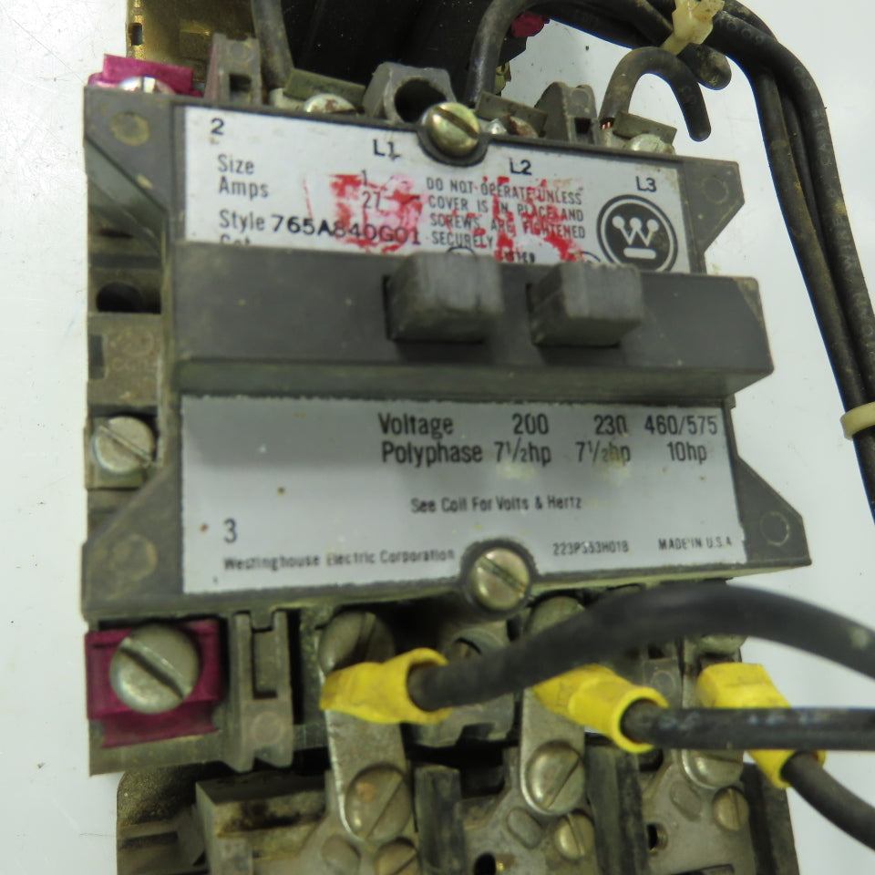 Westinghouse 765A840G01 10HP Size 1 Reversing Contactor 120V Coil W/ 277A534GO1