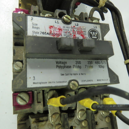 Westinghouse 765A840G01 10HP Size 1 Reversing Contactor 120V Coil W/ 277A534GO1