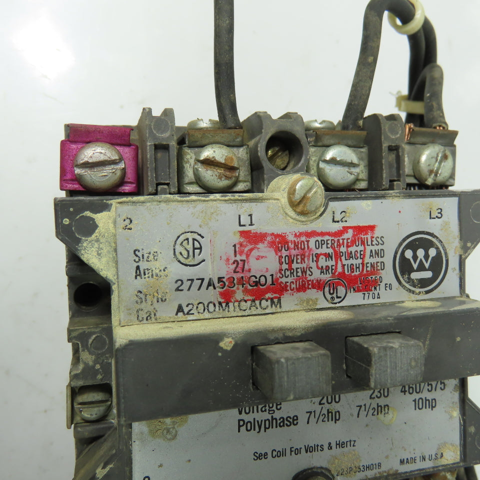 Westinghouse 765A840G01 10HP Size 1 Reversing Contactor 120V Coil W/ 277A534GO1