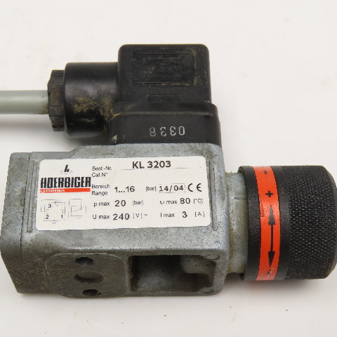 Hoerbiger KL 3203 Pressure Switch 1-16 Bar Adjustable G1/4 240V Max